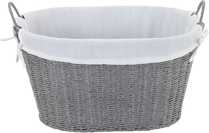 Household Essentials ML-7267 Decorative Wicker Laundry Basket with Handles and Removable Liner | Grey