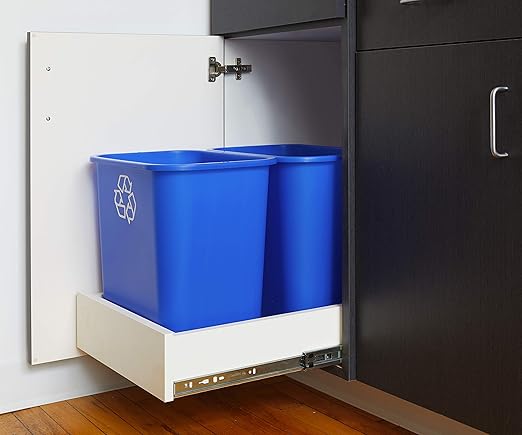 United Solutions 7 Gallon/28 Quart Efficient Recycle Wastebasket | Fits Under Desk | Small, Narrow Spaces in Commercial, Kitchen, Home Office, Dorm | Easy to Clean, 1 Pack, Blue, Model Number: WB0084