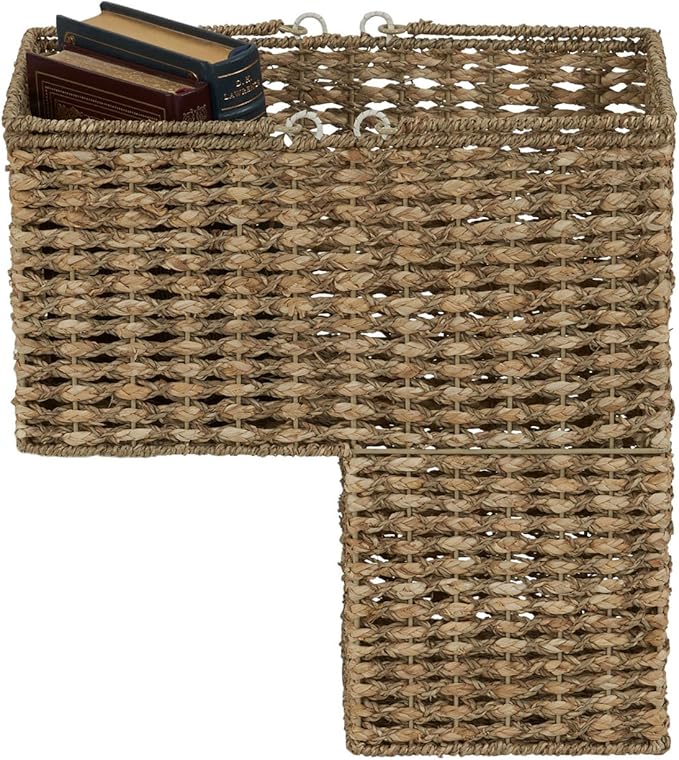 Household Essentials Wicker Stair Basket, Wicker Step Organizer with Handles, Use to Collect and Transport Items from Floor to Floor