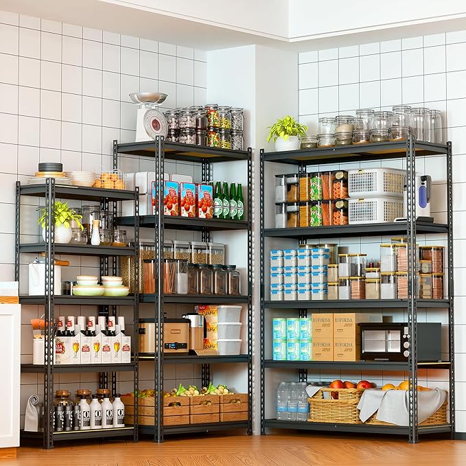 LEVELEVE 5-Tier Storage Shelving Unit, Metal, for Kitchen, Garage, Laundry Room, Adjustable, 30" L x 12" W x 60" H, Rectangular, 2 Pack