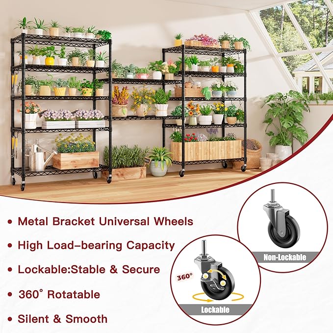 PrimeZone 6 Tier Wire Shelving with Wheels 79''H 1500lbs Storage Shelves NSF Certified Heavy Duty Steel Metal Shelf Adjustable Rolling Rack Kitchen Garage Closet Pantry Laundry 79''HX36''WX16''D