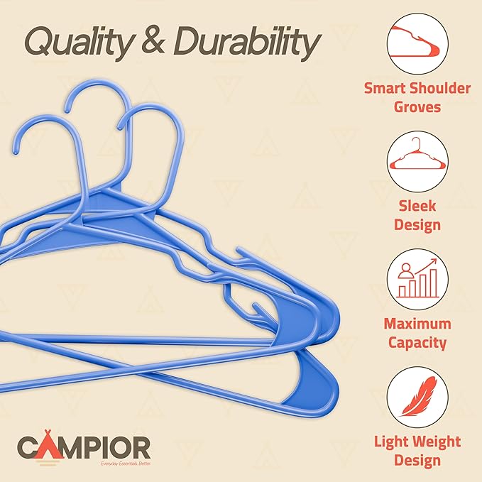 Plastic Clothes Hangers – Heavy Duty Hanger Set, for Organizing Clothes, Dresses, and Coat, Holds Up to 5 lbs, Space-Saving Hangers with Non-Slip Shoulder Grooves, Pack of 30, Blue
