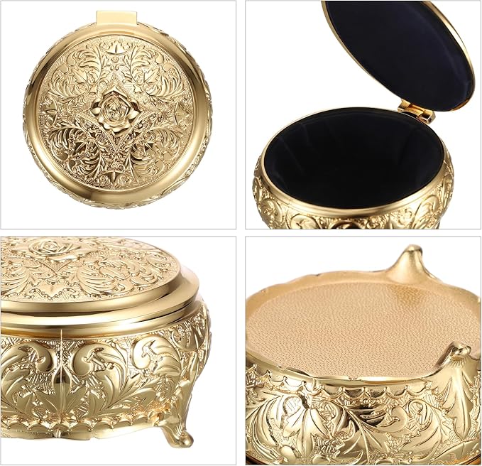 Hipiwe Vintage Metal Jewelry Box Different Shape- Small Antique Ring Earrings Necklace Storage Organizer Case Metal Treasure Chest Trinket Keepsake Gift Box