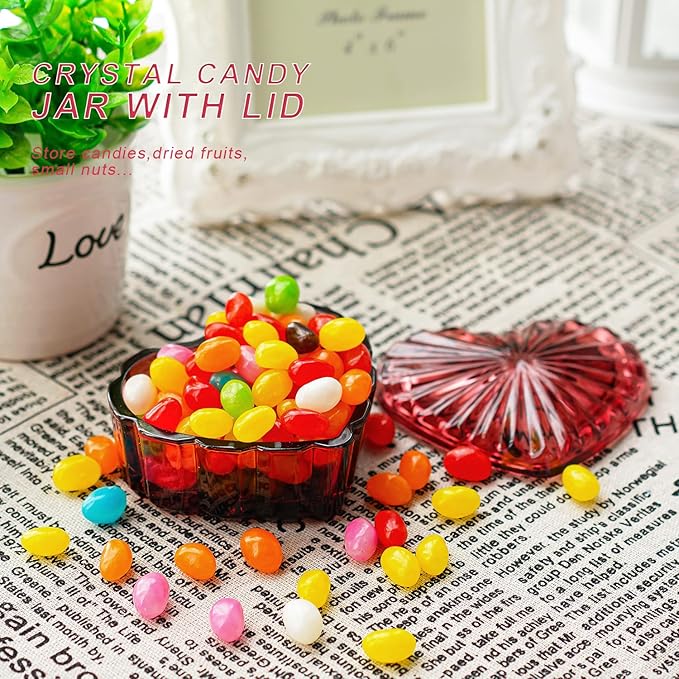 kanpura Crystal Glass Heart-Shaped Jewelry Box,Candy Box with Lid,Women's Covered Earrings Necklace Chest Trinket Storage Box, Glass Jar Christmas Gifts for Women and Girls(Burgundy)