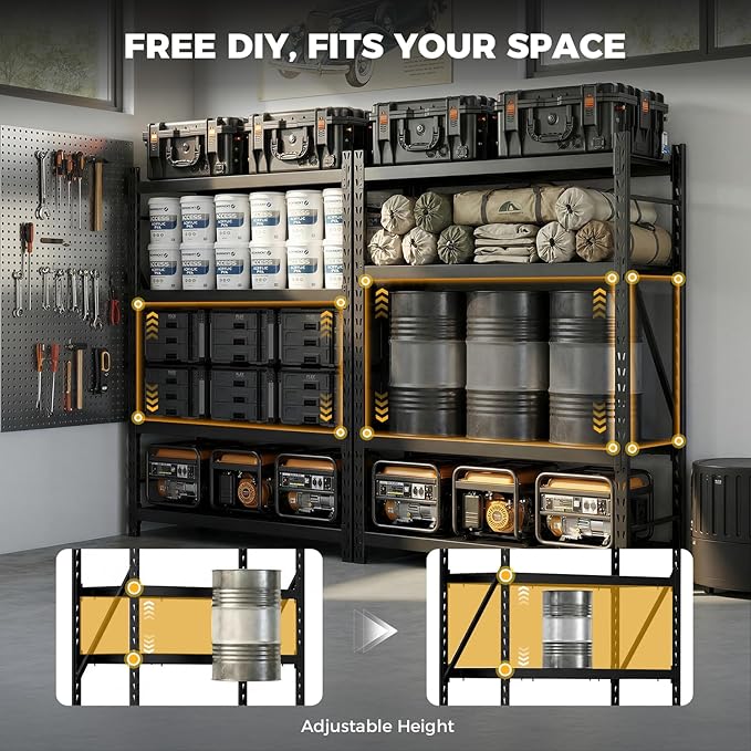 CAMMOO 61''W Storage Shelves, 6000LBS Metal Garage Shelving Unit with Magnetic Label, Upgraded Structure, Solid Steel Industrial Rack, Easy Assembly for Warehouse,Basement, 61''W x 24''D x 72''H