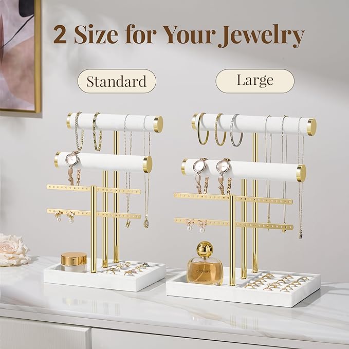 bussdis 3 Tier Bracelet Holder Display - Detachable T Bar White Velvet Bracelet Holder, Jewelry Holder Organizer for Bracelet, Necklace, Earrings, Rings