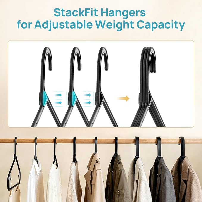 Vtopmart 20 Pack Plastic Clothes Hangers, 16.7in Standard StackFit Hangers for T-Shirt, Coats, Jackets, Sweaters, Non-Slip Slim Hanger with Hooks, Space-Saving in Closet, Durable Clothes Organizers