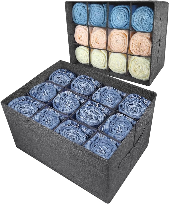 EASEVE Closet Organizers and Storage Bins for Clothes - 12 Cell Drawers Organizer Grid Storage Box for Jeans Pants Sweater Towel T-shirts, Wardrobe Shelf Dividers Closets Organization (1 Pcs)