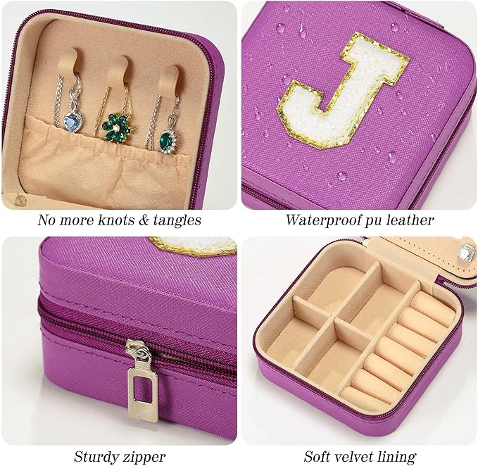 Parima Gifts for Grandkids Teenage Girls Her - Purple Travel Jewelry Case, Personalized Jewelry Box - Mother's Day Gift, Letter A