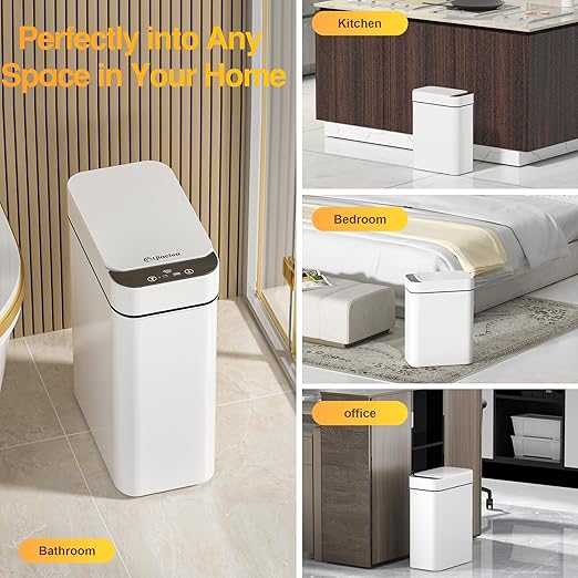 Bathroom Trash Can Automatic Touchless 2.6 Gallon Small Smart Trash Cans with Lid Slim Garbage Can for Kitchen, Toilet, Bedroom, RV, Living Room