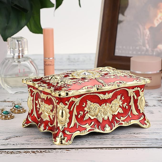 Hipiwe Hipiw Vintage Jewelry Organizer Box - Metal Trinket Storage Box Ornate Treasure Chest Box Jewelry Decorative box Keepsake Gift Box Case for Women,4.9"x3.4"x2.7"