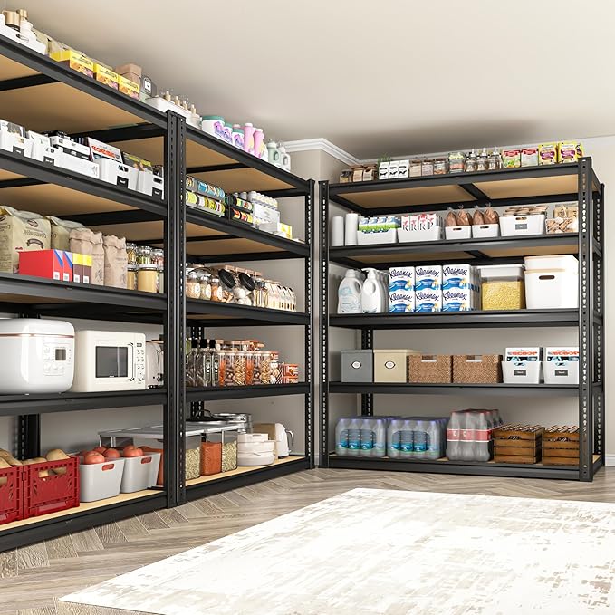 ROOMFAVE 2300LBS Storage Shelves Heavy Duty 5 Tier Garage Storage Shelving, Adjustable Metal Shelving Unit Utility Rack Shelf for Warehouse, Pantry, Closet, 72" H x 40" W x 20" D, Black,2PCS