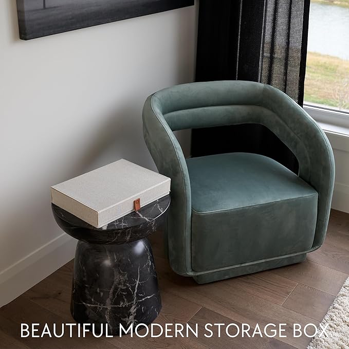 ZICOTO Decorative Photo Storage Box with Lid - A Beautiful Linen Organizer Perfect to Safely Store Your Pictures, Documents, Scrapbooking Supplies, Keepsakes and Other Memories in Style