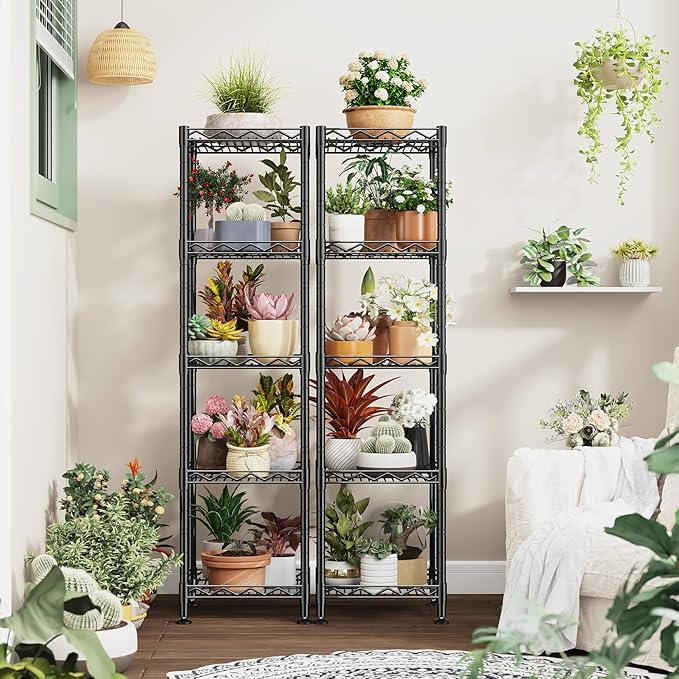 5 Tier Metal Shelving Unit Adjustable Storage Shelves:Wire Shelves Storage Rack Standing Bathroom Shelf and Narrow Small Shelf for Kitchen Pantry Closet Laundry Dorm Office 12''Wx12''Dx49''H Black
