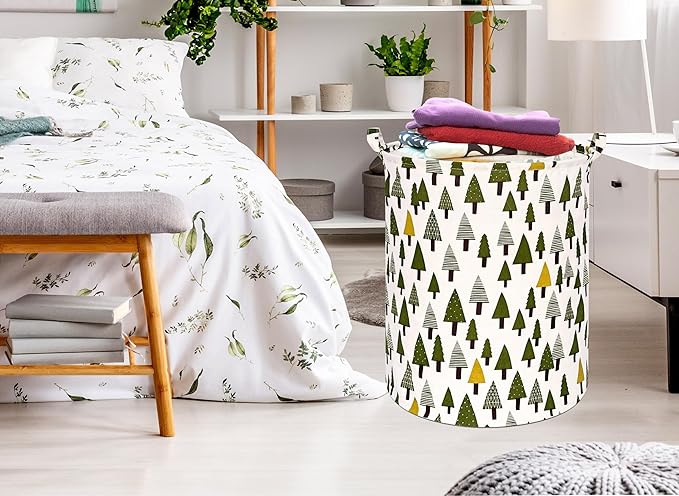 Collapsible Kids Laundry Basket Clothes Hamper, Foldable Storage Organizer Bin, Toy Clothes Storage with Handles for Boys Girls Bedroom, Room Decor Christmas Tree