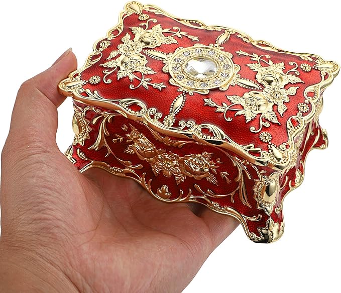 Hipiwe Hipiw Vintage Jewelry Organizer Box - Metal Trinket Storage Box Ornate Treasure Chest Box Jewelry Decorative box Keepsake Gift Box Case for Women,4.9"x3.4"x2.7"