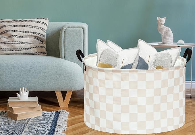 MAIZMZ Checkered Storage Basket Extra Large 80L Kids Hamper Baby Laundry Basket Waterproof Toys Car Organizer Collapsible Canvas for Home/Dorm/Pet/Office/Closet/Shelf/Gift Baskets