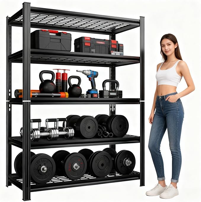 5-Tier Wire Garage Shelving, 72''H*36''W*16''D Metal Storage Shelf ，2-in-1 Adjustable 3020 lbs Heavy Duty Unit Shelves, Upgraded Reinforced Double-Layer Columns for Basement Kitchen Pantry Rack