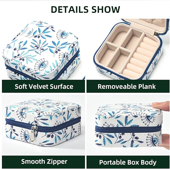 shunmei Mini Travel Jewelry Box,PU Leather Portable Jewelry Organizer Case,Art Accessories Storage Holder Boxes for Earring, Necklace, Rings, Bracelets (Leaf)