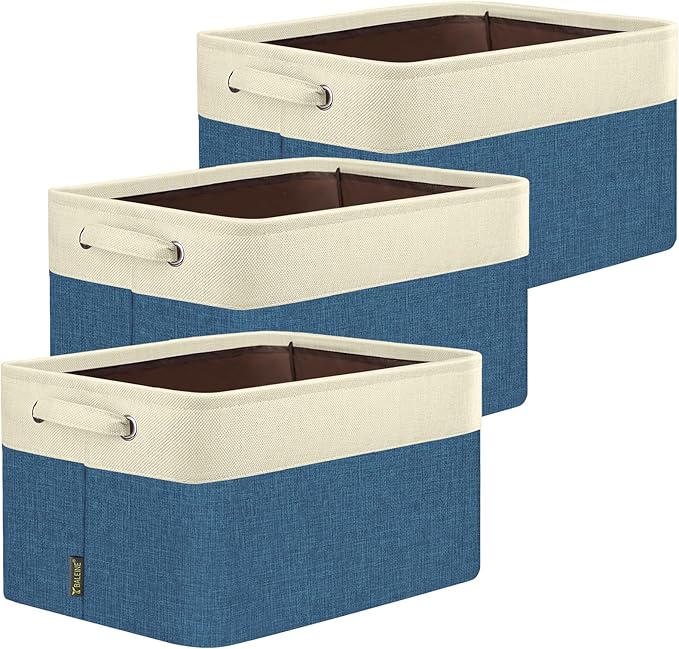 BALEINE 3 Pack Fabric Closet Storage Bins for Shelves, Linen Closet Organizers and Storage, Decorative Baskets for Organizing, Shelf, Clothes, Home, Office (Navy Blue, 17''x13''x10.5'')
