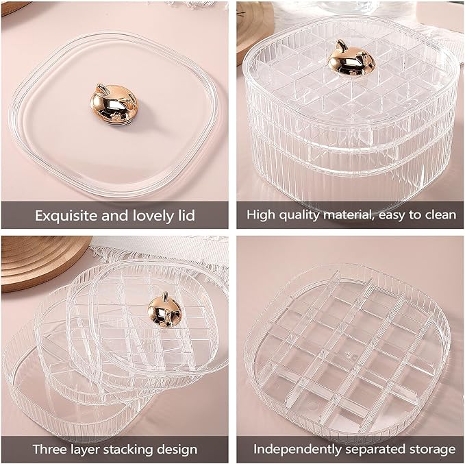 Sunkaioo Earring Organizer,Stackable 3-Layers Clear Jewelry Box with Lid,Stud Earring Organizer for Women Girls,Earring Box Display Holder for Earrings Ring Studs Bracelet Necklace Crafts (Clear)