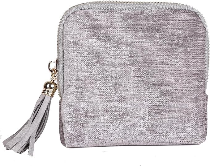 ASINGYER Travel Jewelry Storage Bag for Women, Velvet Portable Jewelry Organizer with Tassel Zipper, Small Pouches for Bracelets Necklaces Rings Earrings, Wedding Gift for Women (silver)