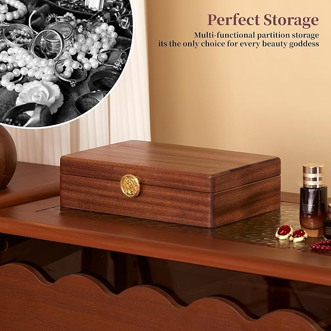 Travel Jewelry Case Small Wood Jewelry Organizer Jewelry Box for Women (Single Nut-Brown A)