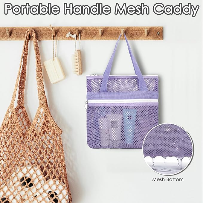 GYEUKHAM Mesh Shower Caddy Portable Shower Bag for Travel, Gym, Camping – Quick-Dry Hanging Toiletry Organizer with Zipper Pockets for Bathroom Essentials,Purple