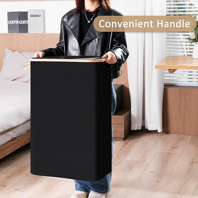 Vincona Slim Laundry Basket with Lid, Narrow Dirty Clothes Hampers for Laundry with Handle, Skinny Laundry Bin for Laundry Room, Dorm, Bedroom and Bathroom, 26.4 Gallon (100L) Black