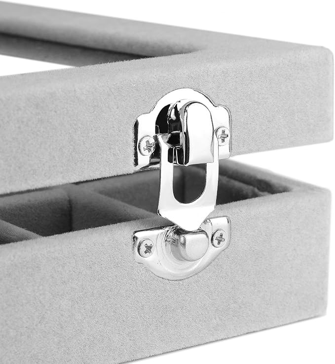 Jewelry Box Rings Organizer Tray 7 Slots Velvet Jewelry Earring Storage Box With Transparent Lid Jewelry Display Case for Girls Women (Gray)