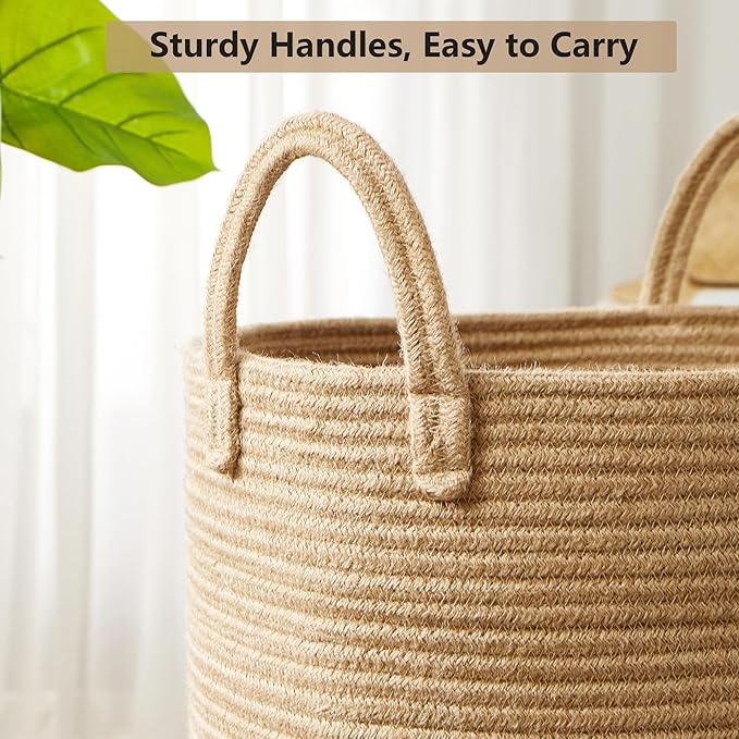 60L Jute Woven Laundry Hamper Basket Wicker Rope Clothes Hamper Tall Rattan Blanket Basket in Living Room Bedroom 15Dx20H Inches Large