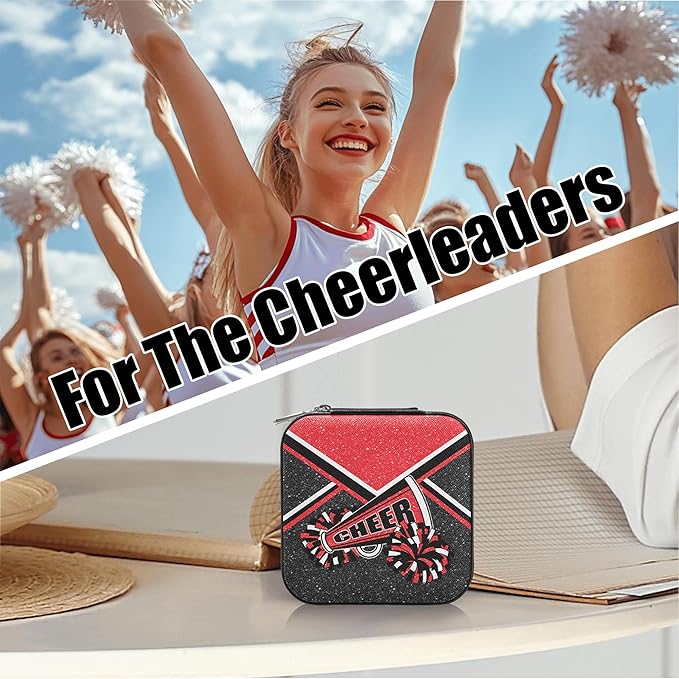 Cheerleader Jewelry Case, Mini Travel Box for Women, Cheer Team Gifts for Girls (Red)