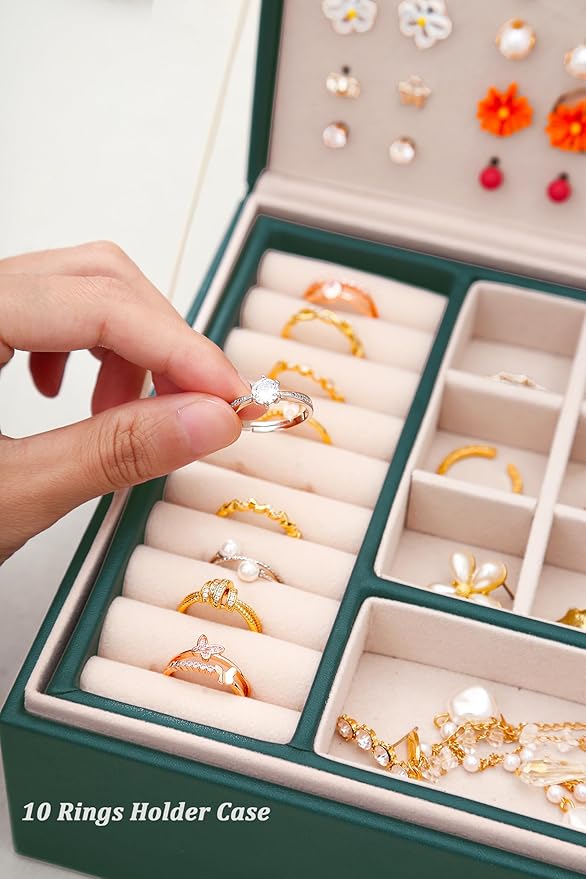QBestry Womens Earrings Jewelry Box for Girls Jewelry Earring Organizer Box Earring Holder Organizer for Girls Jewelry Organizer Boxes for Women Girls Stud Earrings Organizers Jewelry Box Green