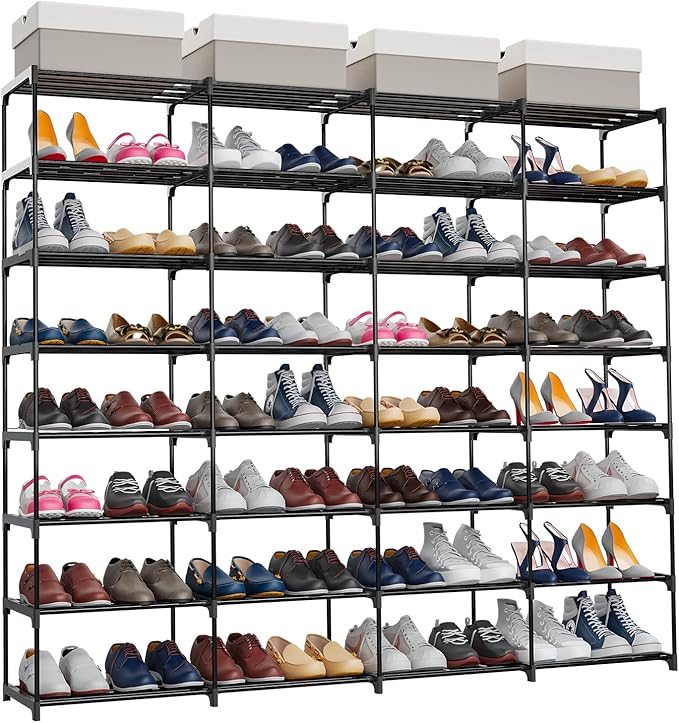 SMILHELTD Large Shoe Rack 8 Tier 64 Pairs for Entryway, Heavy Duty Storage Shelves Unit with Customizable Height for Boots, Space Saving Organizer for Hallway Garage (66.1" W x 49.2" H)