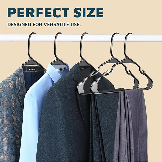 Plastic Clothes Hangers – Heavy Duty Hanger Set, for Organizing Clothes, Dresses, and Coats, Holds Up to 5 lbs, Space-Saving Hangers with Non-Slip Shoulder Grooves, Pack of 60, Black