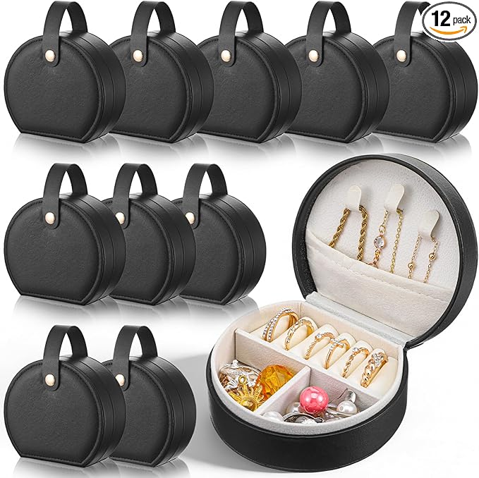 MAQUITA 10 Pack Travel Jewelry Case Mini Leather Bridesmaid Jewelry Gift Box Bulk, Half Moon Design, Detachable Handle, Small Earring Storage Organizer for Women Girls Bridesmaid Proposal Gifts