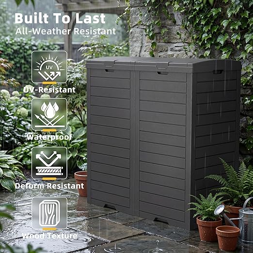 EFU 38 Gallon Outdoor Trash Can with Lid & Drip Tray, Dual Garbage Can for Patio Backyard Deck,Large Heavy Duty Waste Container Bin，Black