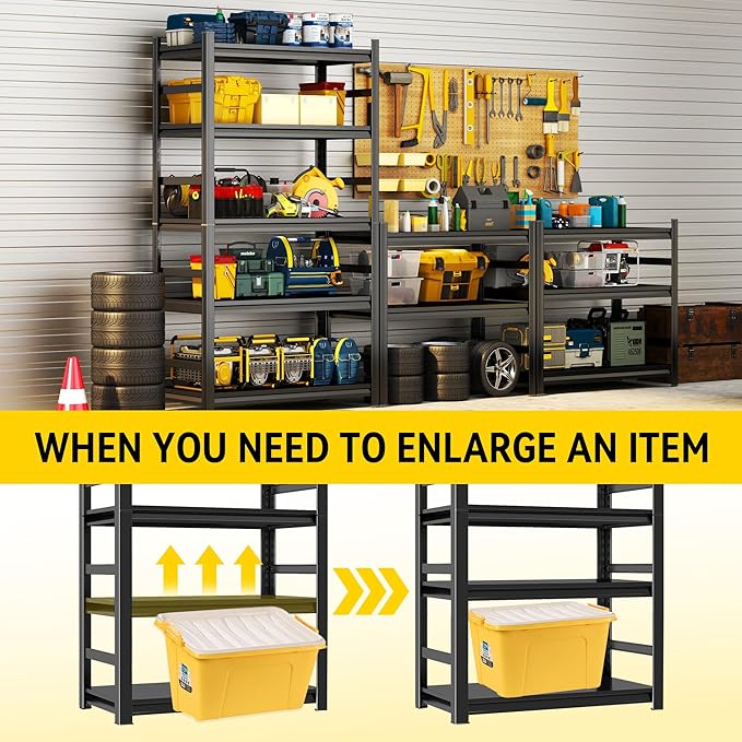 78''H Garage Shelving Storage Shelf Rack, 5-Tier Adjustable Metal Heavy Duty Unit 48W*18D Upgraded Double-Layer Columns&Thickened for Basements, Warehouses, Industrial Applications, Supermarkets