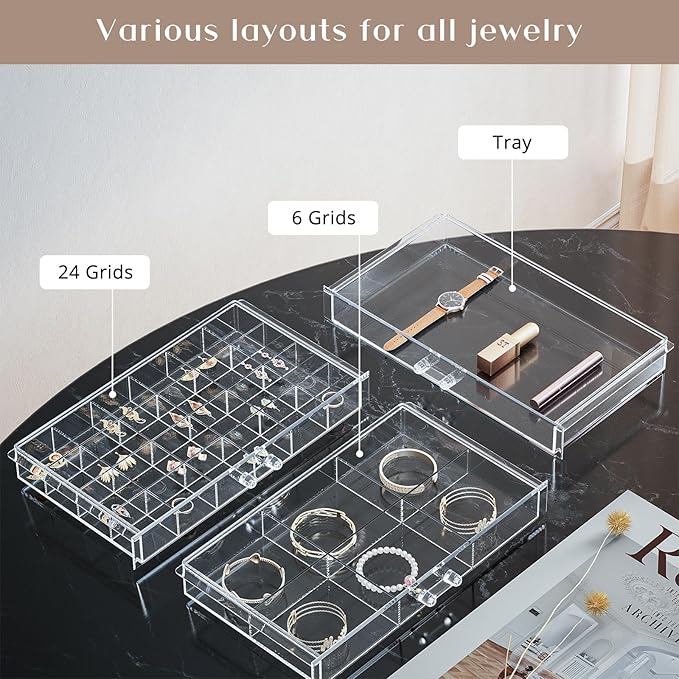 ProCase Acrylic Earrings Holder Organizer Box, Large Clear Earring Jewelry Storage Transparent Stackable Drawers Jewelry Display for Earring Ring Bracelet -Clear, 10 Layers
