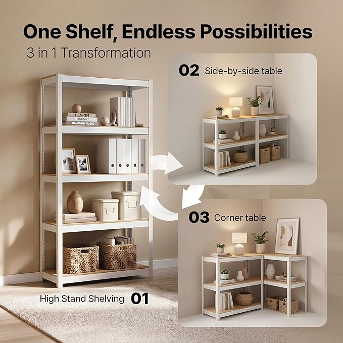 HOMEDANT House 5 Tier 24.1" W Laminated Metal Shelving Unit Adjustable Storage Utility Rack Heavy Duty Shelves Organization Multipurpose Shelf Kitchen Garage Pantry Closet 1 Pack