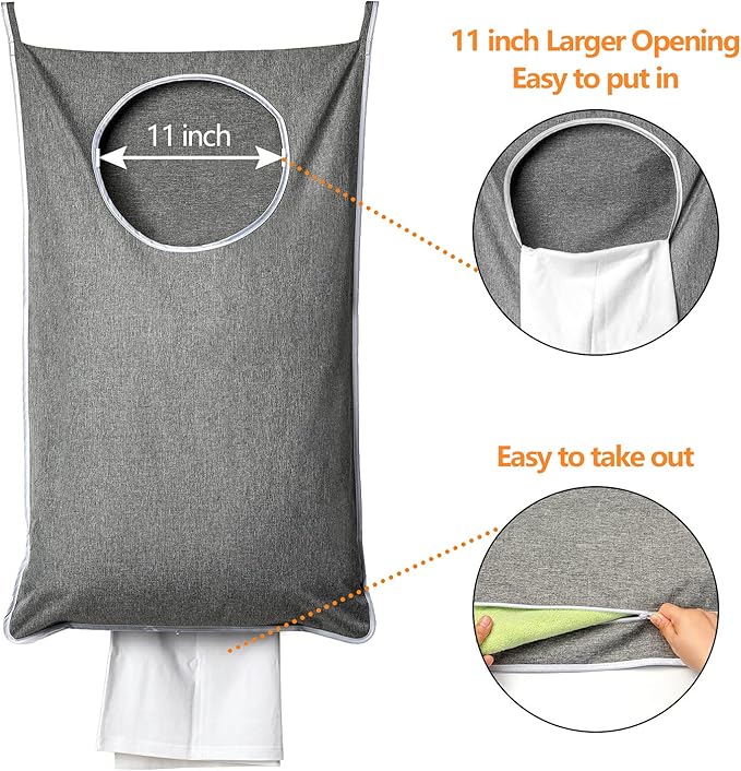 ANSTROUT XL Hanging Laundry Hamper, Extra Large Tear-resistance Door Hamper with 2 Types Hooks for Dirty Clothes, Save Bathroom Space Hanging Laundry Bag (36.5x 22 Inch,Grey)