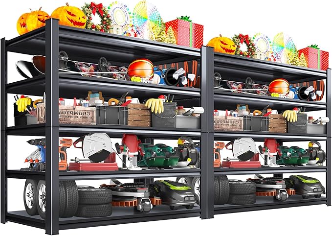 Garage Storage Shelves 5-Tier,Garage Storage System Shelves Adjustable,Storage Shelving for Basement,Pantry,Kitchen,Warehouse (2, 72" H x 59" W x 19.6" D)