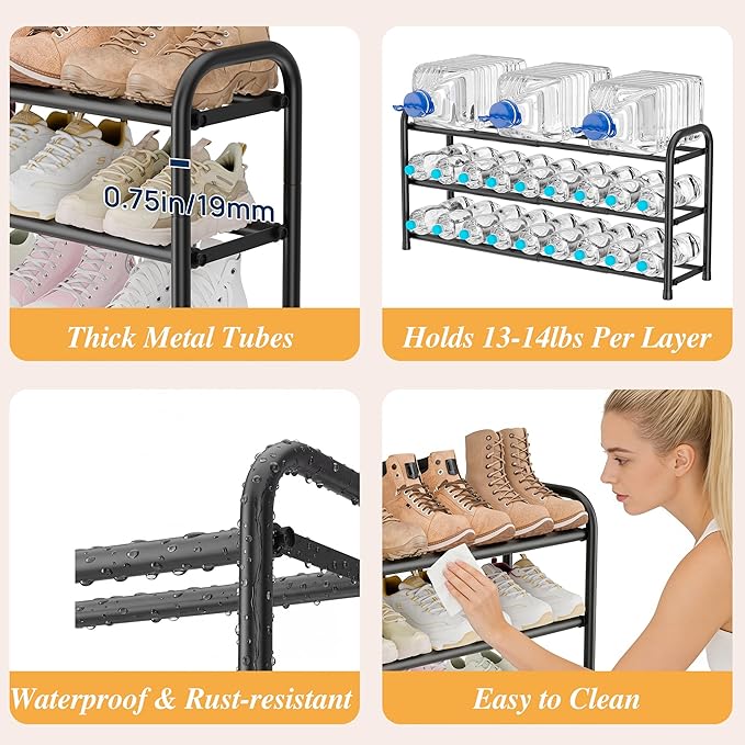 ENJOYBASICS 2 Tier Expandable Shoe Rack for Closet, Free Standing Metal Shoe Shelf Storage Organizer Holder 12 Pairs, Adjustable Width Shoe Rack for Entryway Small Space, Black