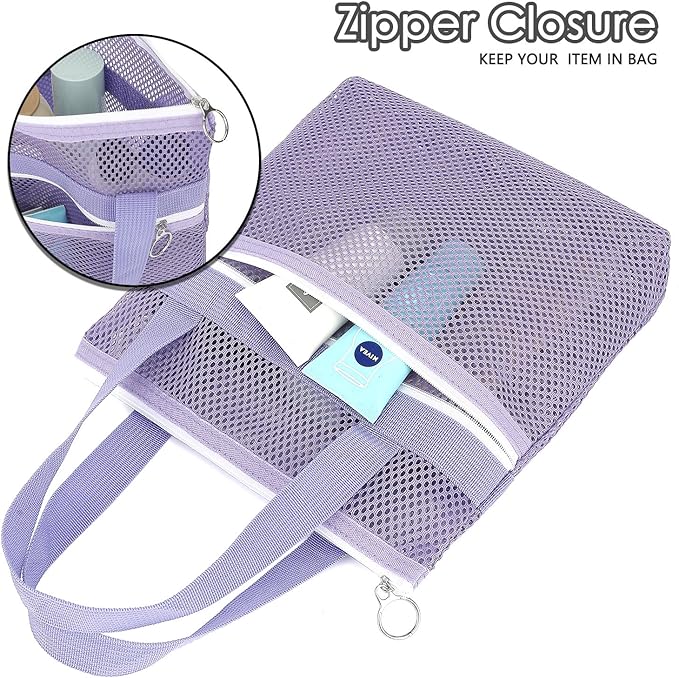 GYEUKHAM Mesh Shower Caddy Portable Shower Bag for Travel, Gym, Camping – Quick-Dry Hanging Toiletry Organizer with Zipper Pockets for Bathroom Essentials,Purple