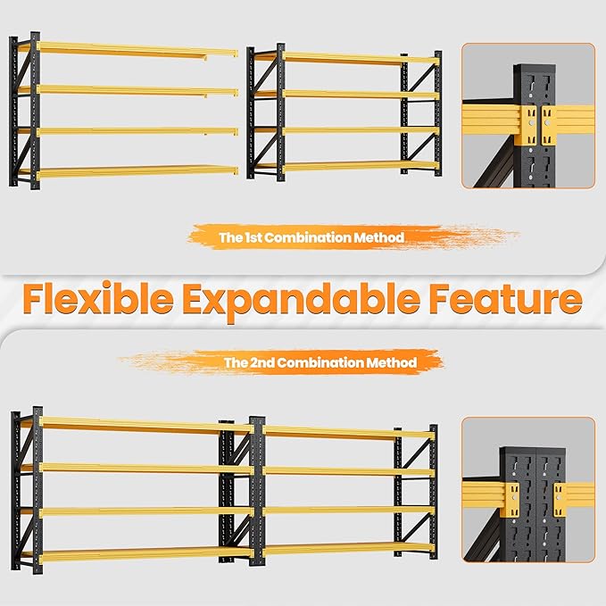 71”W Garage Shelving Units, 5000LBS Storage Shelves Heavy Duty, 24" Deep Metal Shelving Rack, 4 Tier Large Tall Industrial Shelving , Adjustable Standing Shelf for Warehouse / Shop 71"W x 24"D x 70"H