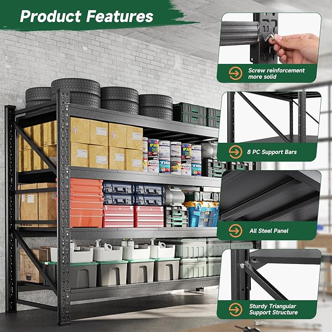 Letaya 4000LBS Storage Shelves Heavy Duty,60" W Garage Shelving Units, 4 Tier Adjustable Utility Rack Shelf,Large Metal Industrial Shelves,for Shop,Warehouse,Basement,Black (60" W x 24" D x 70" H)