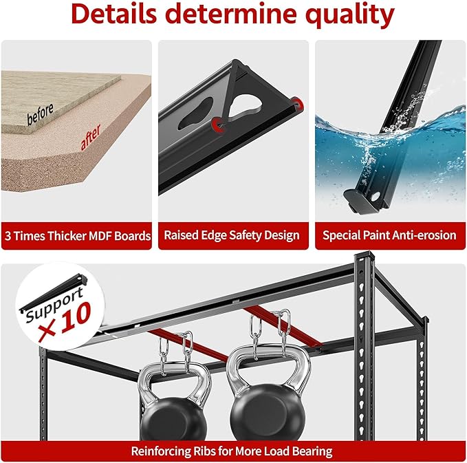 REIBII 48" W Garage Shelving 3020LBS Storage Shelves 5 Tier Industrial Shelving Adjustable Metal Storage Shelves for Garage, Basement, Warehouse, Commercial, Easy Assemble, 48" W x 72" H x 24" D, 2PC