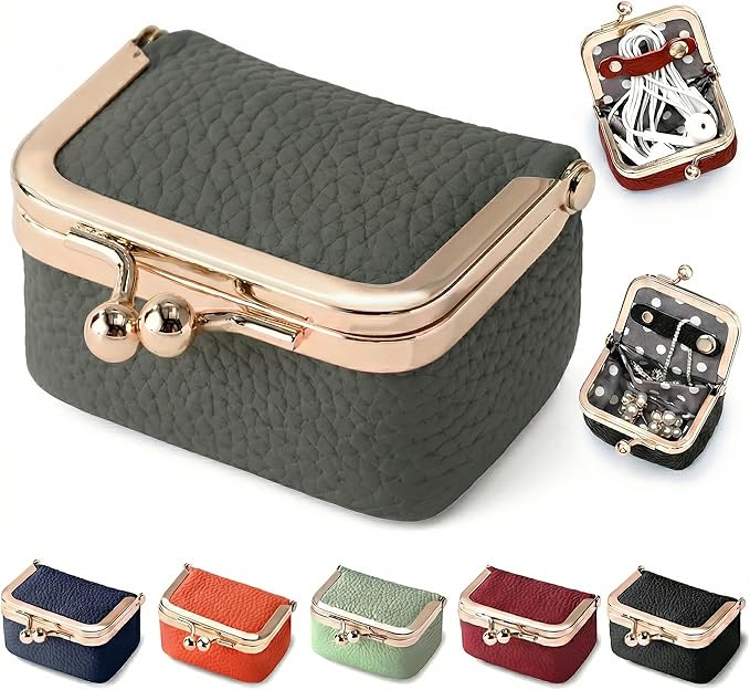 Zivyes Mini Jewelry Box Travel Small Coin Purse Organizer Case Genuine Leather Tiny Size (panel pale green)