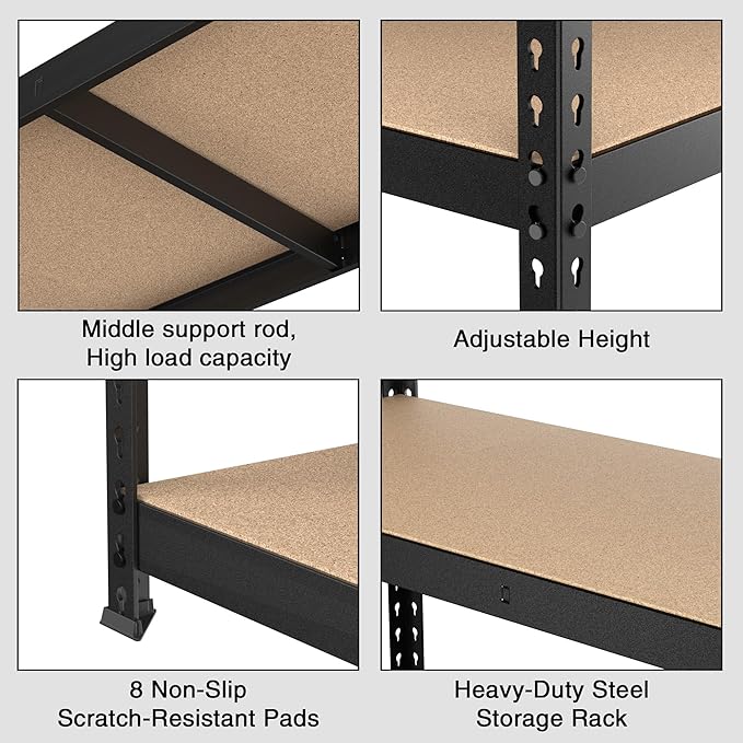 WORKPRO 5-Tier Steel Shelving Unit-Black, 27-2/5"W x 11-7/10"D x 60" H, Adjustable Storage Rack, Heavy Duty Shelf with MDF Board, 1650 lbs Load Capacity (Total) for Garage, Basement, Kitchen