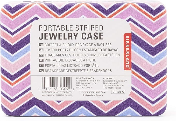 Kikkerland Portable Striped Travel Jewelry Storage Case with Mirror - OR108-A Random Style